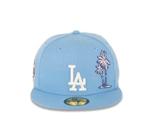 Load image into Gallery viewer, Los Angeles Dodgers New Era MLB 59FIFTY 5950 Fitted Cap Hat Sky Blue Crown/Visor White Logo with Palm Tree 1992 All-Star Game Side Patch Heart on the Back Pink UV 
