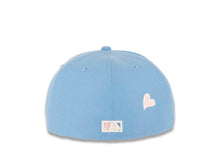 Load image into Gallery viewer, Los Angeles Dodgers New Era MLB 59FIFTY 5950 Fitted Cap Hat Sky Blue Crown/Visor White Logo with Palm Tree 1992 All-Star Game Side Patch Heart on the Back Pink UV 
