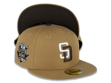 San Diego Padres New Era MLB 59FIFTY 5950 Fitted Cap Hat Wheat Crown/Visor White/Brown Logo 2016 All-Star Game Side Patch Brown UV