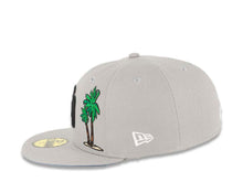 Load image into Gallery viewer, San Diego Padres New Era MLB 59FIFTY 5950 Fitted Cap Hat Gray Crown/Visor Black Logo with Palm Tree Taco on the Back Sky Blue UV
