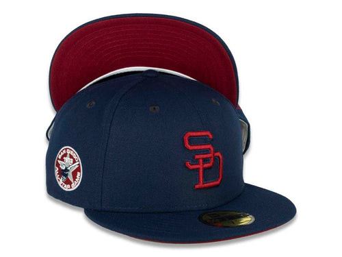 San Diego Padres New Era MLB 59FIFTY 5950 Fitted Cap Hat Oceanside Navy Crown/Visor Cardinal Retro Logo 1978 All-Star Game Side Patch Cardinal UV