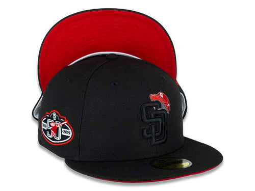 San Diego Padres New Era MLB 59FIFTY 5950 Fitted Cap Hat Black Crown/Visor Black/Red/White 