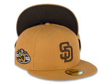 Load image into Gallery viewer, San Diego Padres New Era MLB 59FIFTY 5950 Fitted Cap Hat Panama Tan Crown/Visor Brown/Temple Gold Logo 50th Anniversary Side Patch Brown UV
