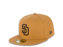 Load image into Gallery viewer, San Diego Padres New Era MLB 59FIFTY 5950 Fitted Cap Hat Panama Tan Crown/Visor Brown/Temple Gold Logo 50th Anniversary Side Patch Brown UV
