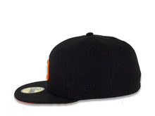 Load image into Gallery viewer, San Diego Padres New Era MLB 59FIFTY 5950 Fitted Cap Hat Black Crown/Visor White/Orange Logo 25th Anniversary Side Patch Orange UV
