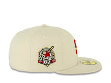 Load image into Gallery viewer, San Diego Padres New Era MLB 59FIFTY 5950 Fitted Cap Hat Stone White Crown/Visor Red/Metallic Gold Logo 40th Anniversary Side Patch Red UV
