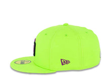 Load image into Gallery viewer, San Diego Padres New Era MLB 59FIFTY 5950 Fitted Cap Hat Green Shock Crown/Visor Dark Purple/Black Logo 1998 World Series Side Patch Dark Purple UV
