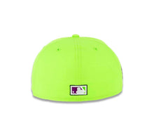 Load image into Gallery viewer, San Diego Padres New Era MLB 59FIFTY 5950 Fitted Cap Hat Green Shock Crown/Visor Dark Purple/Black Logo 1998 World Series Side Patch Dark Purple UV
