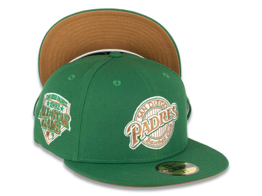 San Diego Padres New Era MLB 59FIFTY 5950 Fitted Cap Hat Green Crown/Visor Light Bronze/White/Green 