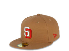 Load image into Gallery viewer, San Diego Padres New Era MLB 59FIFTY 5950 Fitted Cap Hat Light Bronze Canvas Crown/Visor White/Red Logo 50th Anniversary Side Patch Brown UV

