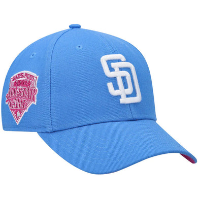 San Diego Padres '47 MLB MVP Adjustable Cap Hat Sky Blue Crown/Visor White Logo 1992 All-Star Game Side Patch Magenta UV
