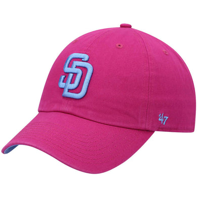 San Diego Padres '47 MLB Clean Up Adjustable Cap Hat Magenta Crown/Visor Sky Blue Logo Sky Blue UV