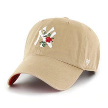 Load image into Gallery viewer, New York Yankees &#39;47 MLB Clean Up Adjustable Cap Hat Khaki Crown/Visor White Logo with Red/Green “Rose” Red UV 
