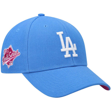 Los Angeles Dodgers '47 MLB MVP Adjustable Cap Hat Sky Blue Crown/Visor White Logo 1988 World Series Side Patch Magenta UV