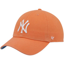 Load image into Gallery viewer, New York Yankees &#39;47 MLB Clean Up Adjustable Cap Hat Orange Crown/Visor White Logo 2008 All-Star Game Side Patch Sky Blue UV
