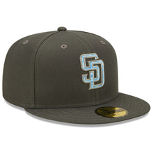 Load image into Gallery viewer, San Diego Padres New Era MLB 59FIFTY 5950 Fitted Cap Hat Dark Gray Crown/Visor Sky Blue/Gray Logo (2022 Father&#39;s Day)
