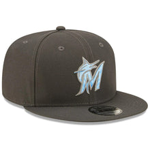 Load image into Gallery viewer, Miami Marlins New Era MLB 9FIFTY 950 Snapback Cap Hat Dark Gray Crown/Visor Sky Blue/Gray Logo (2022 Father&#39;s Day)
