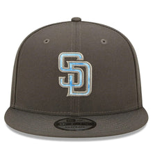 Load image into Gallery viewer, San Diego Padres New Era MLB 9FIFTY 950 Snapback Cap Hat Dark Gray Crown/Visor Sky Blue/Gray Logo (2022 Father&#39;s Day)
