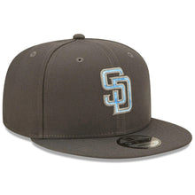 Load image into Gallery viewer, San Diego Padres New Era MLB 9FIFTY 950 Snapback Cap Hat Dark Gray Crown/Visor Sky Blue/Gray Logo (2022 Father&#39;s Day)
