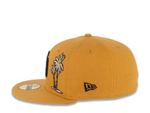 Load image into Gallery viewer, San Diego Padres New Era MLB 59FIFTY 5950 Fitted Cap Hat Panama Tan Crown/Visor Black Logo With Palm Tree 40th Anniversary Side Match Chrome White UV
