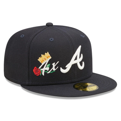 Atlanta Braves New Era MLB 59FIFTY 5950 Fitted Cap Hat Navy Crown/Visor Team Color Logo with 4x Crown Rose (Crown Champs)