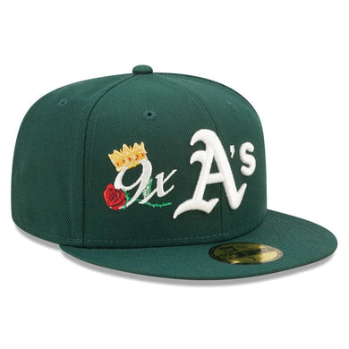 Oakland Athletics New Era MLB 59FIFTY 5950 Fitted Cap Hat Dark Green Crown/Visor Team Color Logo with 9x Crown Rose (Crown Champs)