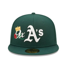 Load image into Gallery viewer, Oakland Athletics New Era MLB 59FIFTY 5950 Fitted Cap Hat Dark Green Crown/Visor Team Color Logo with 9x Crown Rose (Crown Champs)
