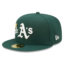 Load image into Gallery viewer, Oakland Athletics New Era MLB 59FIFTY 5950 Fitted Cap Hat Dark Green Crown/Visor Team Color Logo with 9x Crown Rose (Crown Champs)
