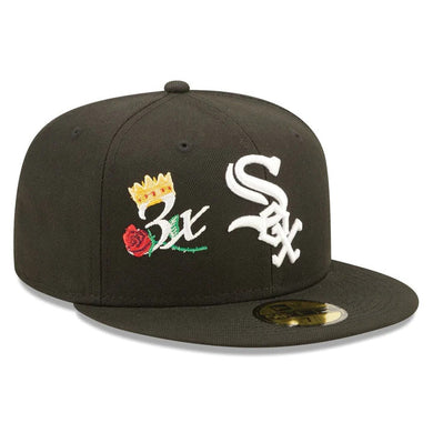 Chicago White Sox New Era MLB 59FIFTY 5950 Fitted Cap Hat Black Crown/Visor Team Color Logo with 3x Crown Rose (Crown Champs)