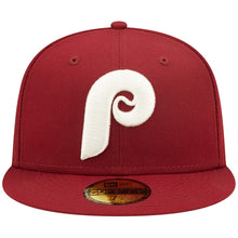 Load image into Gallery viewer, Philadelphia Phillies New Era MLB 59FIFTY 5950 Fitted Cap Hat Cardinal Crown/Visor Team Color Cooperstown Retro Logo 1980 World Series Side Patch Lavender UV (Pop Sweat)
