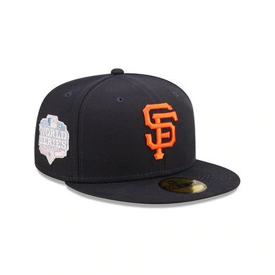 San Francisco Giants New Era MLB 59FIFTY 5950 Fitted Cap Hat Black Crown/Visor Team Color Logo 2012 World Series Side Patch Pink UV (Pop Sweat)