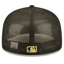 Load image into Gallery viewer, San Diego Padres New Era MLB 59FIFTY 5950 Mesh Trucker Fitted Cap Hat Black Crown/Visor Metallic Gold Logo with Star 2022 All-Star Game Side Patch (2022 All-Star Game On-Field)
