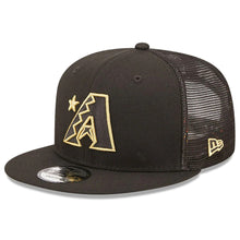 Load image into Gallery viewer, Arizona Diamondbacks New Era MLB 9FIFTY 950 Mesh Trucker Snapback Cap Hat Black Crown/Visor Metallic Gold Logo with Star 2022 All-Star Game Side Patch (2022 All-Star Game On-Field)
