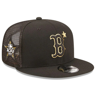 Boston Red Sox New Era MLB 9FIFTY 950 Mesh Trucker Snapback Cap Hat Black Crown/Visor Metallic Gold Logo with Star 2022 All-Star Game Side Patch (2022 All-Star Game On-Field)