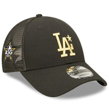 Load image into Gallery viewer, Los Angeles Dodgers New Era MLB 9FORTY 940 Mesh Trucker Adjustable Cap Hat Black Crown/Visor Metallic Gold Logo with Star 2022 All-Star Game Side Patch (2022 All-Star Game)
