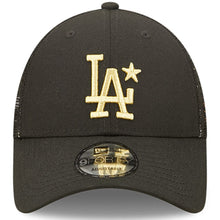 Load image into Gallery viewer, Los Angeles Dodgers New Era MLB 9FORTY 940 Mesh Trucker Adjustable Cap Hat Black Crown/Visor Metallic Gold Logo with Star 2022 All-Star Game Side Patch (2022 All-Star Game)
