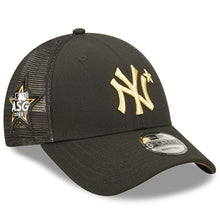 Load image into Gallery viewer, New York Yankees New Era MLB 9FORTY 940 Mesh Trucker Adjustable Cap Hat Black Crown/Visor Metallic Gold Logo with Star 2022 All-Star Game Side Patch (2022 All-Star Game)
