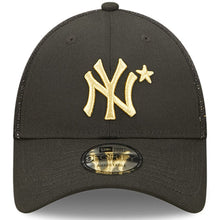 Load image into Gallery viewer, New York Yankees New Era MLB 9FORTY 940 Mesh Trucker Adjustable Cap Hat Black Crown/Visor Metallic Gold Logo with Star 2022 All-Star Game Side Patch (2022 All-Star Game)

