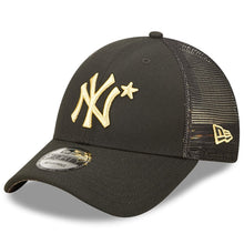 Load image into Gallery viewer, New York Yankees New Era MLB 9FORTY 940 Mesh Trucker Adjustable Cap Hat Black Crown/Visor Metallic Gold Logo with Star 2022 All-Star Game Side Patch (2022 All-Star Game)
