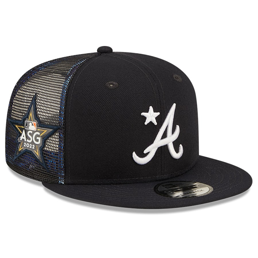 Atlanta Braves New Era MLB 9FIFTY 950Mesh Trucker Snapback Cap Hat Navy Crown/Visor Team Logo with Star 2022 All-Star Game Side Patch (2022 All-Star Game Workout)