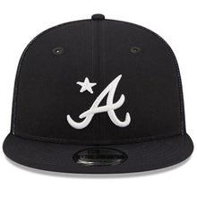 Load image into Gallery viewer, Atlanta Braves New Era MLB 9FIFTY 950Mesh Trucker Snapback Cap Hat Navy Crown/Visor Team Logo with Star 2022 All-Star Game Side Patch (2022 All-Star Game Workout)
