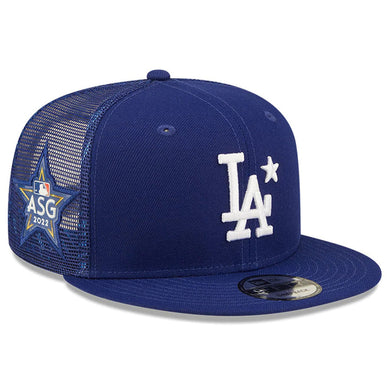 Los Angeles Dodgers New Era MLB 9FIFTY 950 Mesh Trucker Snapback Cap Hat Royal Blue Crown/Visor Team Color Logo with Star 2022 All-Star Game Side Patch (2022 All-Star Game)