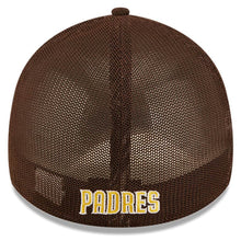 Load image into Gallery viewer, San Diego Padres New Era MLB 39THIRTY 3930 Flexfit Mesh Trucker Cap Hat Brown Crown/Visor Team Color Logo with Star 2022 All-Star Game Side Patch (2022 All-Star Game)

