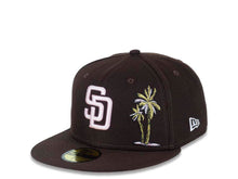 Load image into Gallery viewer, San Diego Padres New Era MLB 59FIFTY 5950 Fitted Cap Hat Brown Crown/Visor Pink Logo With Metallic Gold/Pink Palm Trees 2016 All-Star Game Side Patch Pink UV
