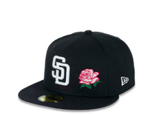 Load image into Gallery viewer, San Diego Padres New Era MLB 59FIFTY 5950 Fitted Cap Hat Black Crown/Visor White Logo With Pink Rose 2016 All-Star Game Side Patch Pink UV
