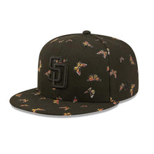 Load image into Gallery viewer, San Diego Padres New Era MLB 59FIFTY 5950 Fitted Cap Hat Black Crown/Visor Black Logo Allover Butterfly Flutter
