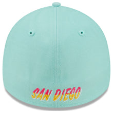 Load image into Gallery viewer, San Diego Padres New Era MLB 39THIRDY 3930 Flexfit Cap Hat Light Teal Crown/Visor Magenta Logo (2022 City Connect)
