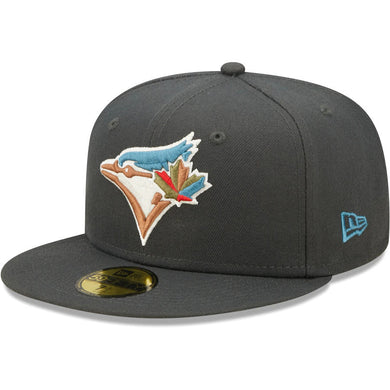Toronto Blue Jays New Era MLB 59FIFTY 5950 Fitted Cap Hat Dark Gray Crown/Visor Multi-Color Logo Gray UV (Color Pack)