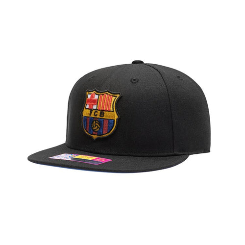 FC Football Club Barcelona (FCB) Fitted Soccer Cap Hat Black Crown/Visor Team Color Logo
