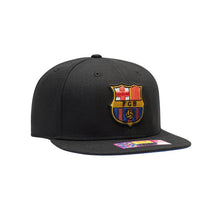 Load image into Gallery viewer, FC Football Club Barcelona (FCB) Fitted Soccer Cap Hat Black Crown/Visor Team Color Logo
